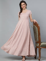 Nude Zari Worked Flared Maxi Dress - Elganza