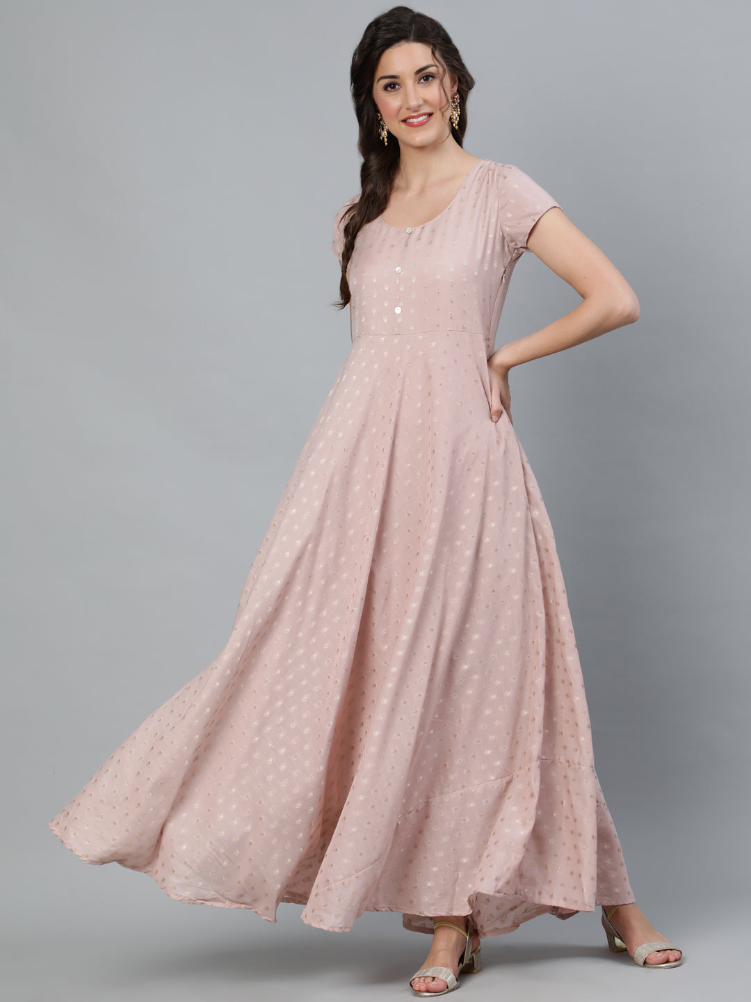 Nude Zari Worked Flared Maxi Dress - Elganza