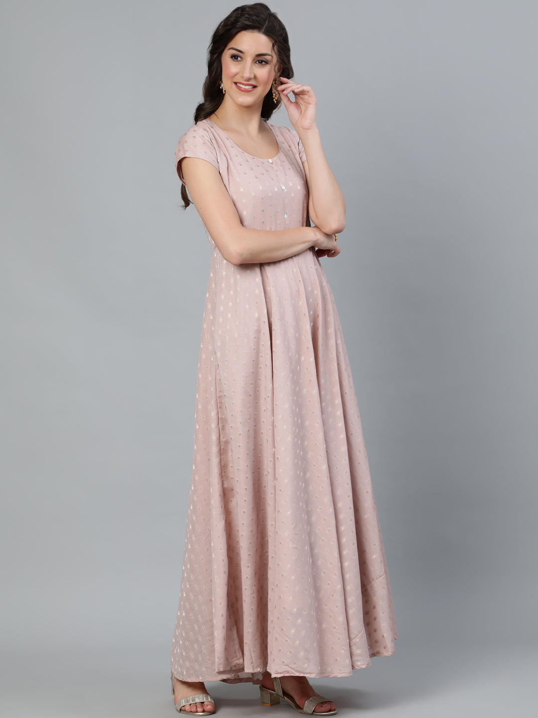 Nude Zari Worked Flared Maxi Dress - Elganza