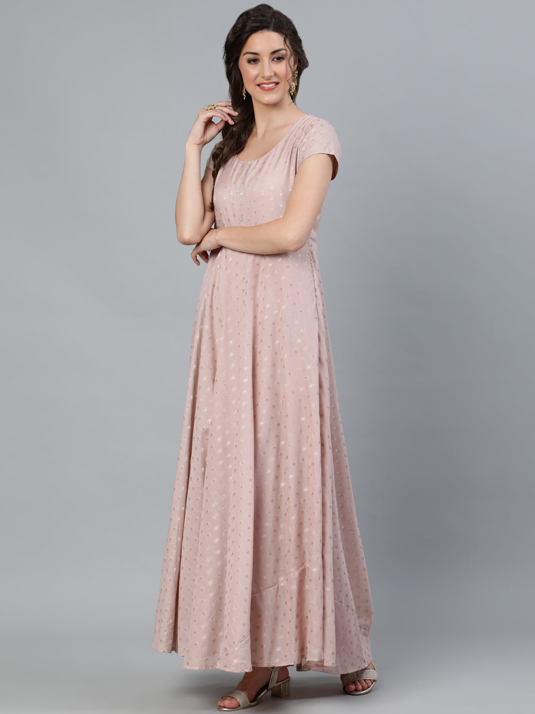 Nude Zari Worked Flared Maxi Dress - Elganza
