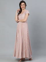 Nude Zari Worked Flared Maxi Dress - Elganza