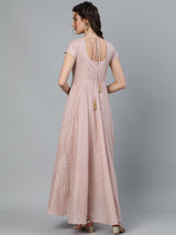 Nude Zari Worked Flared Maxi Dress - Elganza