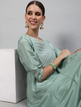 Pastel Green Flared Anarkali - Elganza