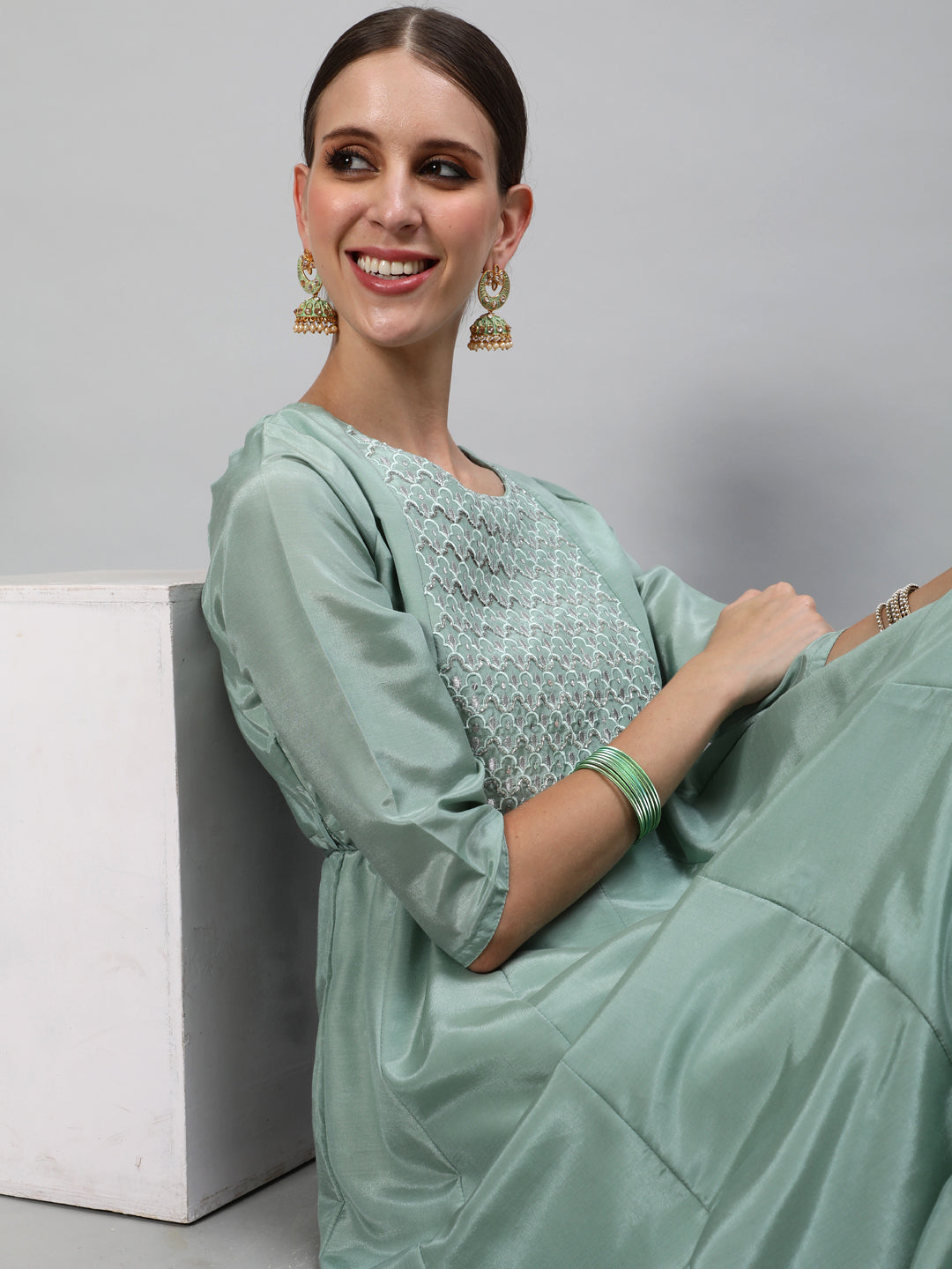 Pastel Green Flared Anarkali - Elganza