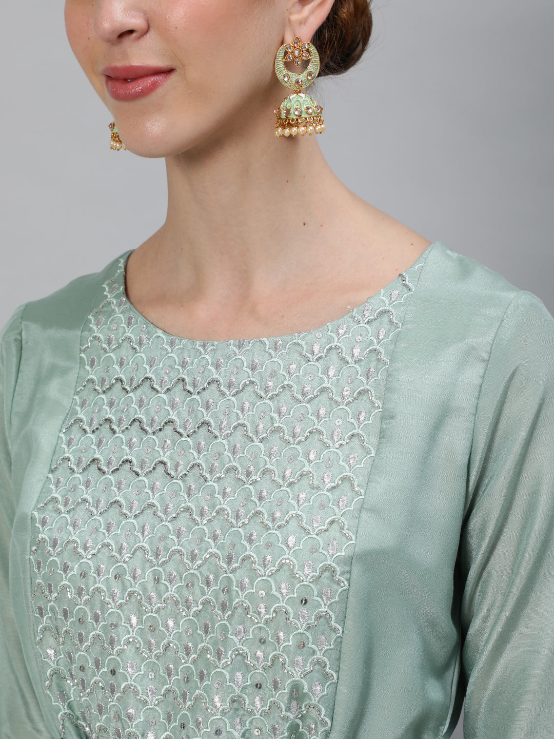 Pastel Green Flared Anarkali - Elganza
