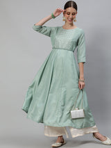 Pastel Green Flared Anarkali - Elganza