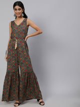 Grey Gold Print Jumpsuit - Elganza