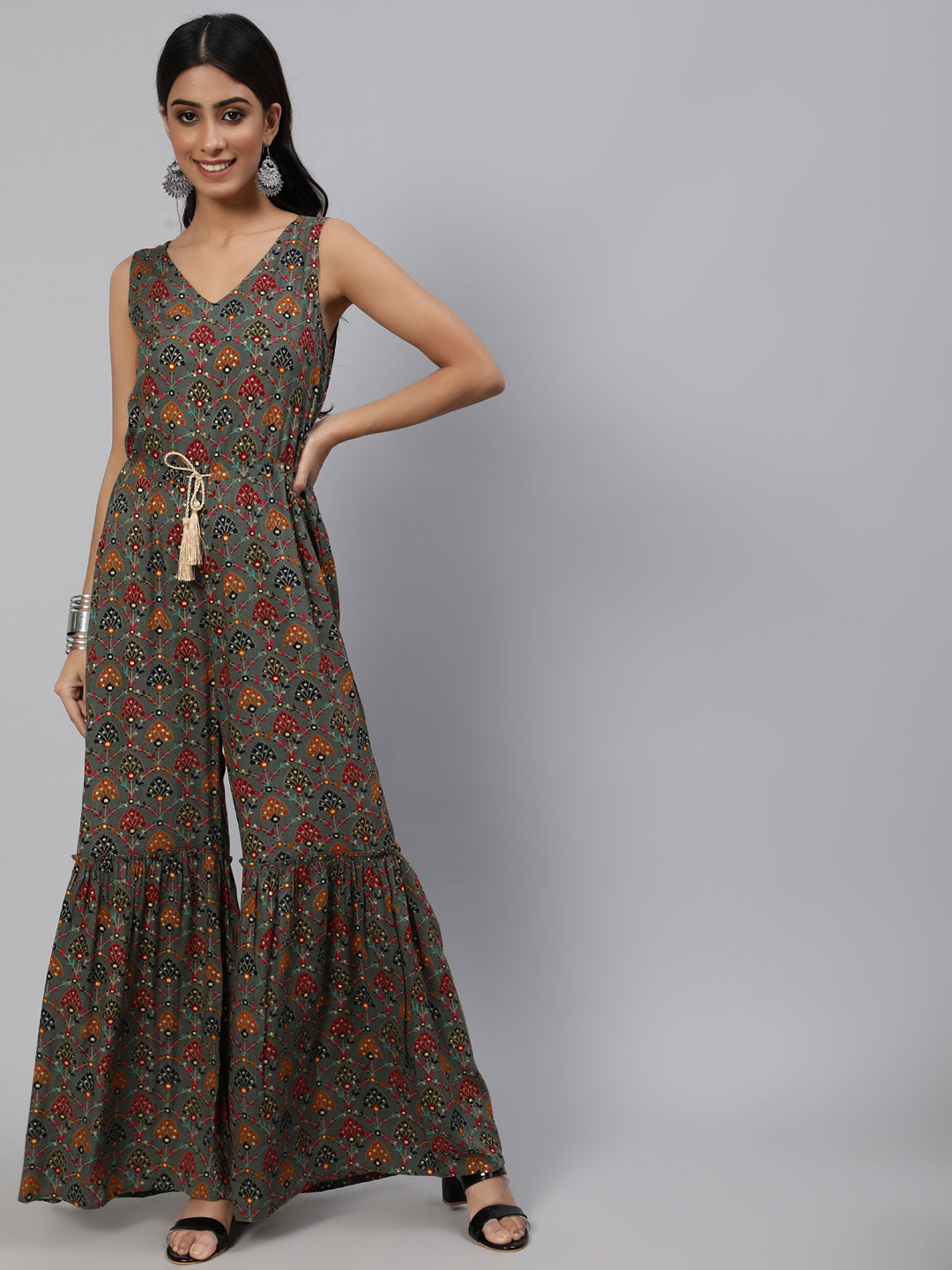 Grey Gold Print Jumpsuit - Elganza