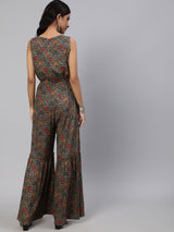 Grey Gold Print Jumpsuit - Elganza