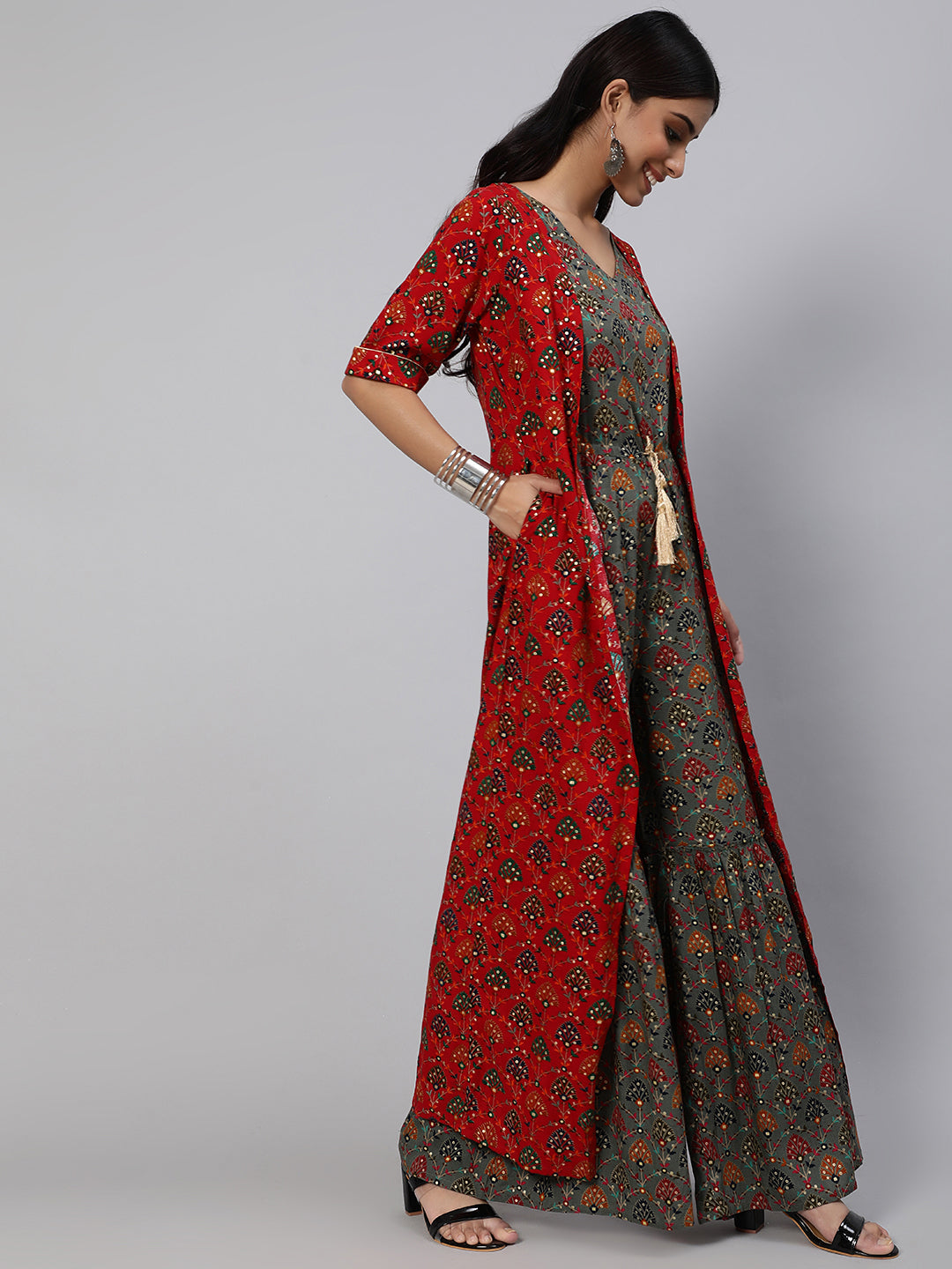 Grey Gold Print Jumpsuit - Elganza