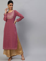 Mauve Gold Foil Print Kurta - Elganza