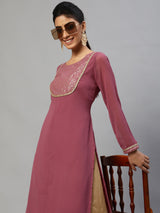 Mauve Gold Foil Print Kurta - Elganza