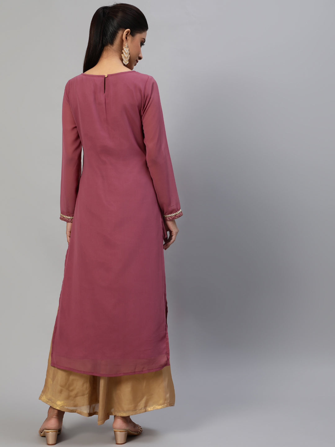 Mauve Gold Foil Print Kurta - Elganza