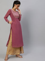 Mauve Gold Foil Print Kurta - Elganza