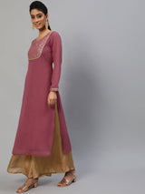 Mauve Gold Foil Print Kurta - Elganza