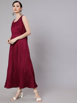Magenta Pleated Maxi Dress - Elganza