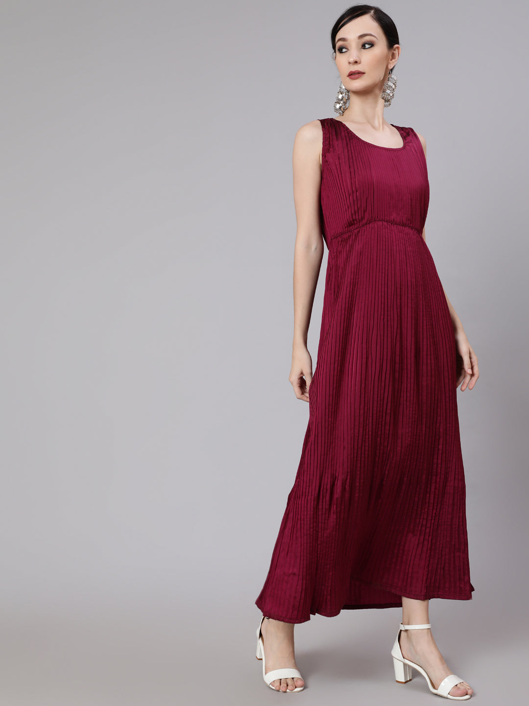 Magenta Pleated Maxi Dress - Elganza