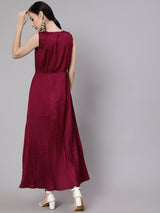 Magenta Pleated Maxi Dress - Elganza