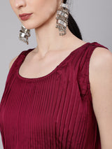 Magenta Pleated Maxi Dress - Elganza