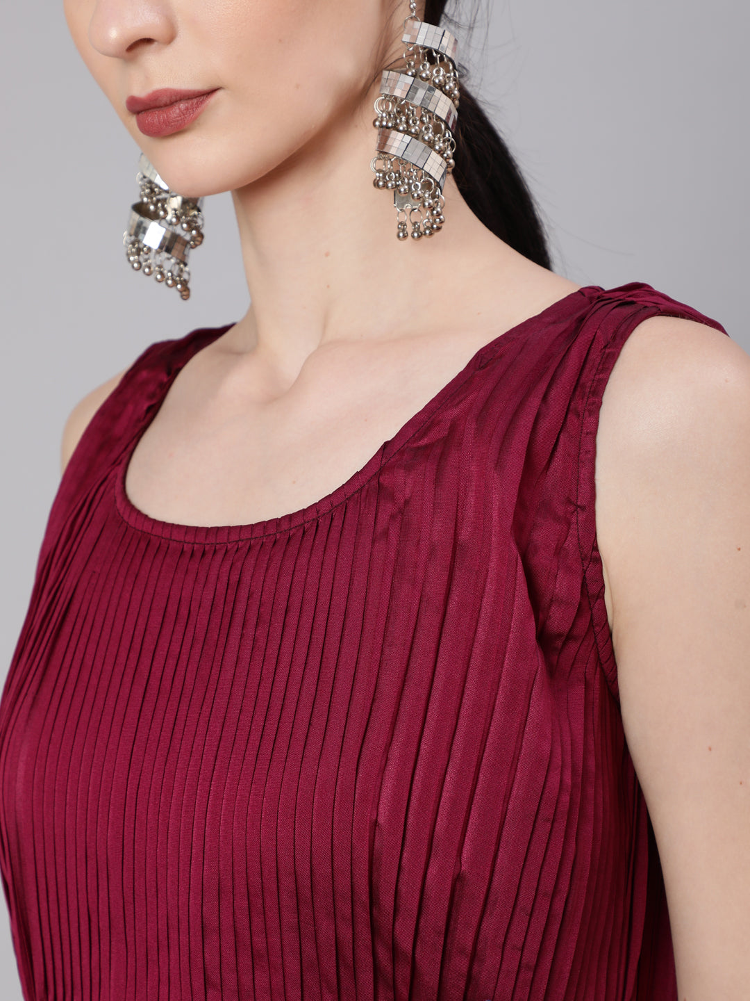 Magenta Pleated Maxi Dress - Elganza