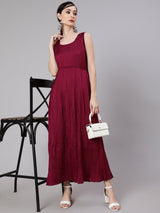 Magenta Pleated Maxi Dress - Elganza