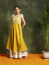 Yellow Embroidered A-Line Kurta