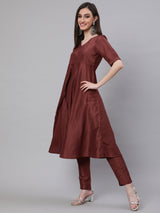 Brown Sequined Yoke Anarkali - Elganza