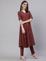 Brown Sequined Yoke Anarkali - Elganza