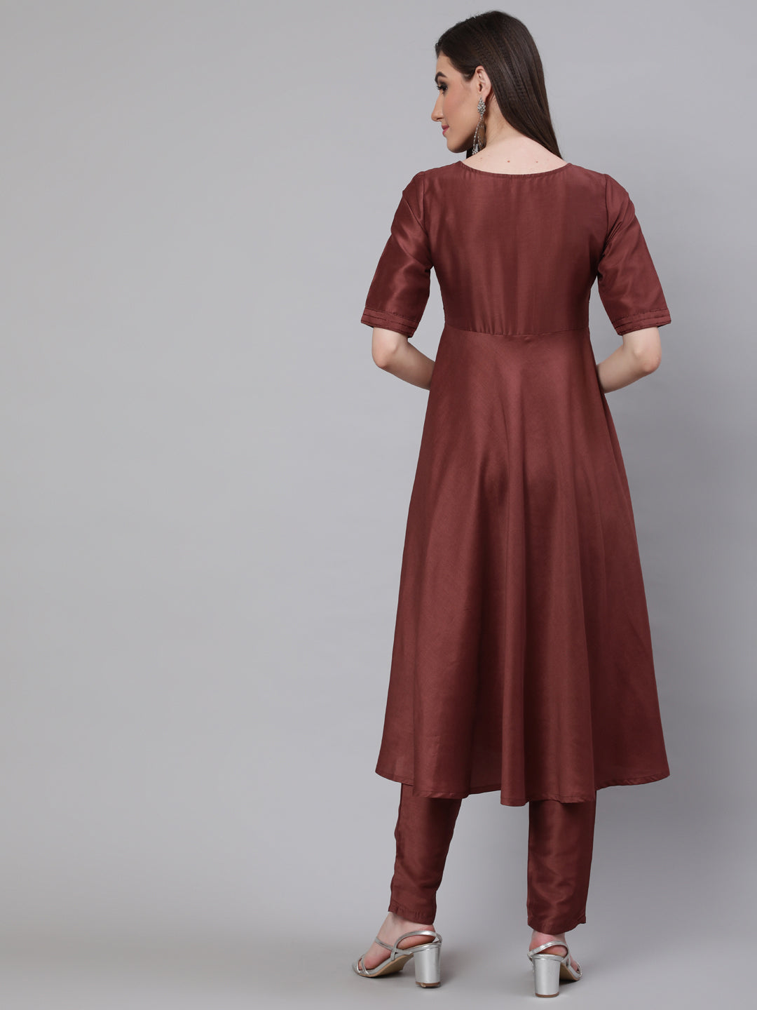 Brown Sequined Yoke Anarkali - Elganza