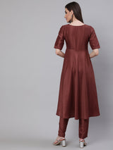 Brown Sequined Yoke Anarkali - Elganza