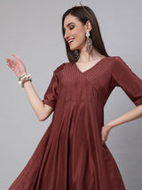 Brown Sequined Yoke Anarkali - Elganza