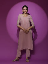 Pink Embroidered Kurta - Elganza