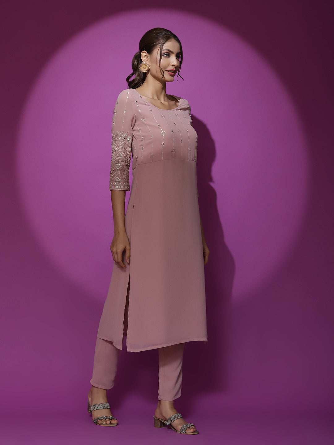 Pink Embroidered Kurta - Elganza