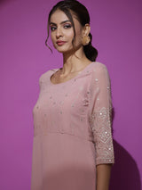 Pink Embroidered Kurta - Elganza