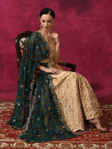 Beige Flared Maxi Dress With Dupatta - Elganza