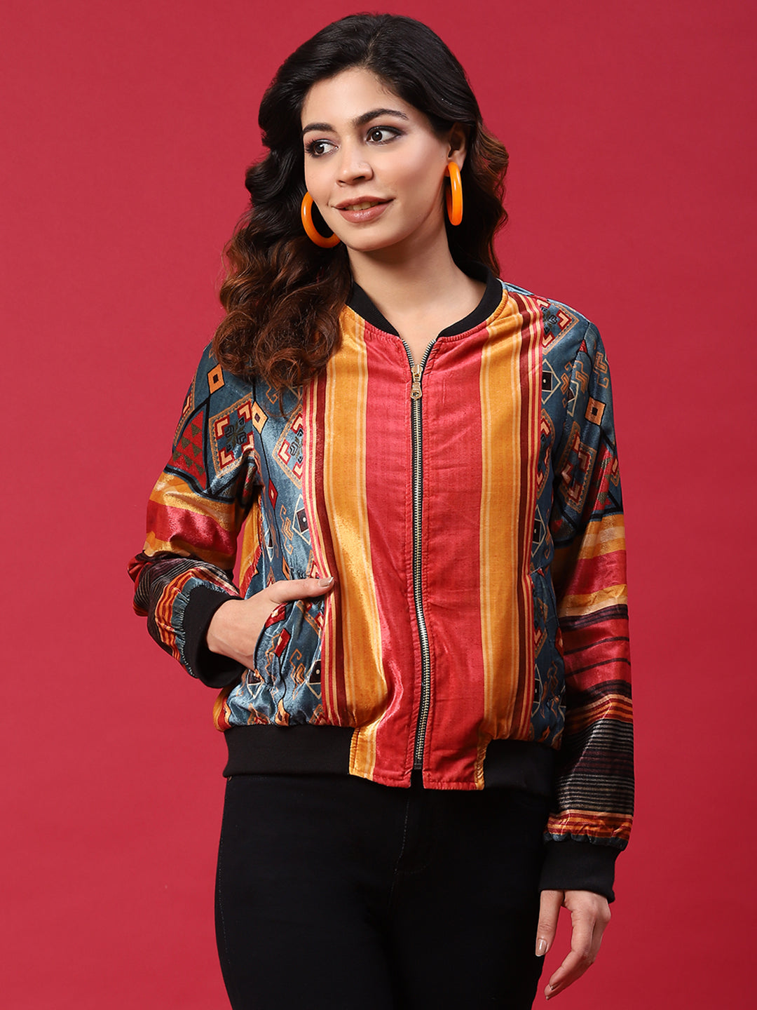 Multicolor Printed Velvet Jacket - Elganza