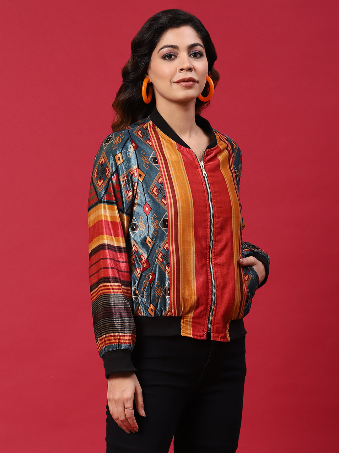 Multicolor Printed Velvet Jacket - Elganza