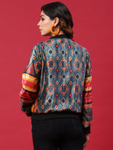 Multicolor Printed Velvet Jacket - Elganza
