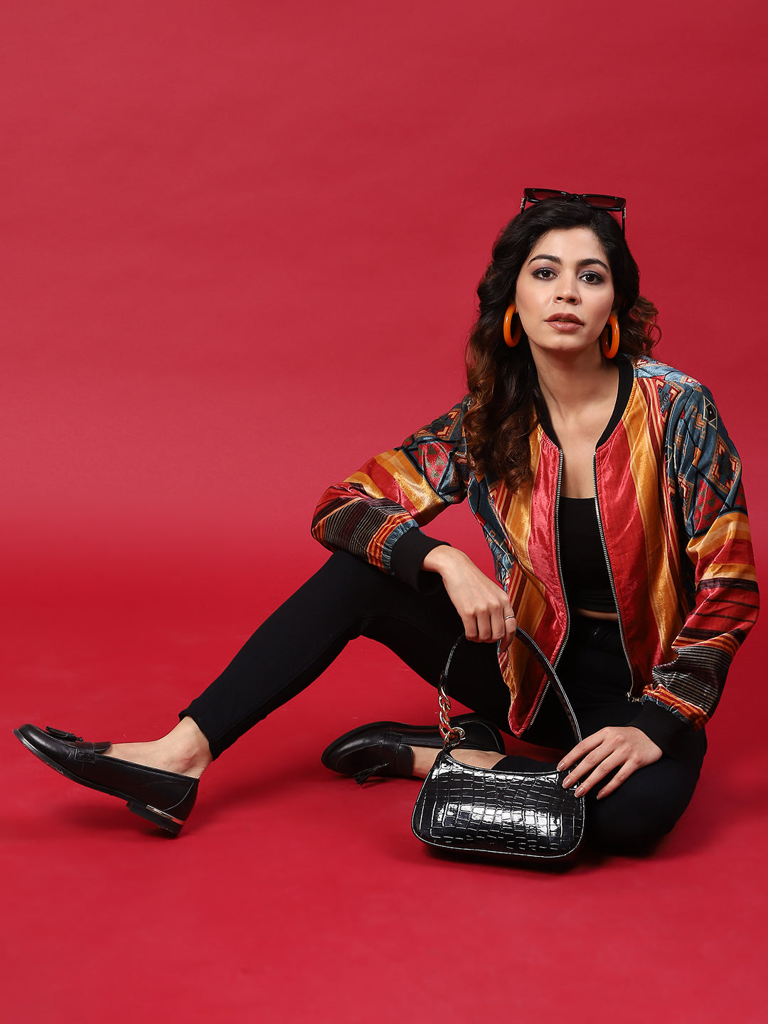 Multicolor Printed Velvet Jacket - Elganza