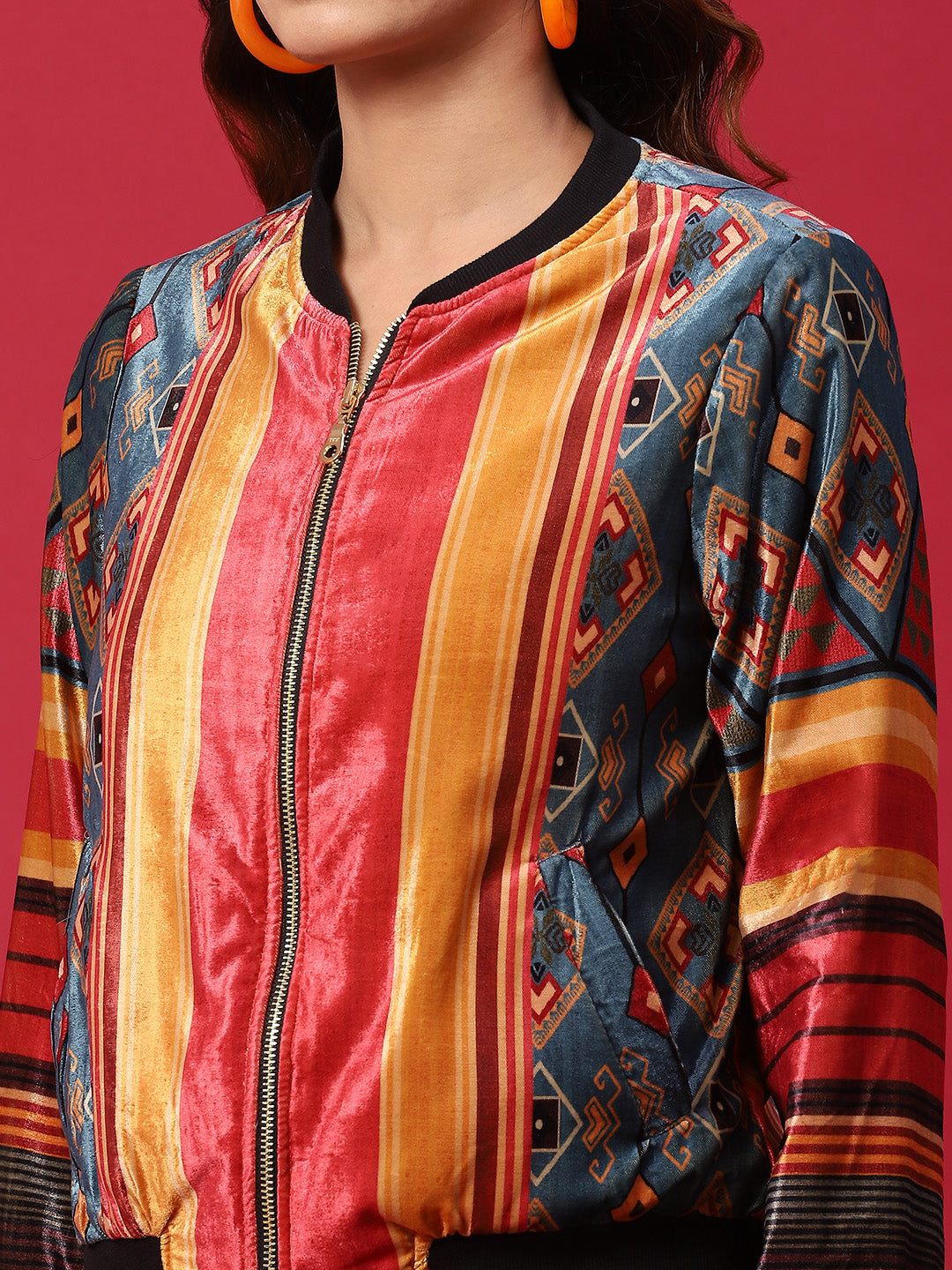 Multicolor Printed Velvet Jacket - Elganza