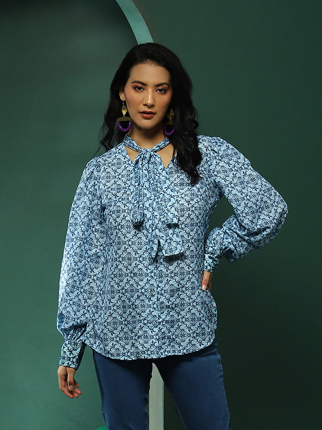 Blue Ethnic Motifs Shirt