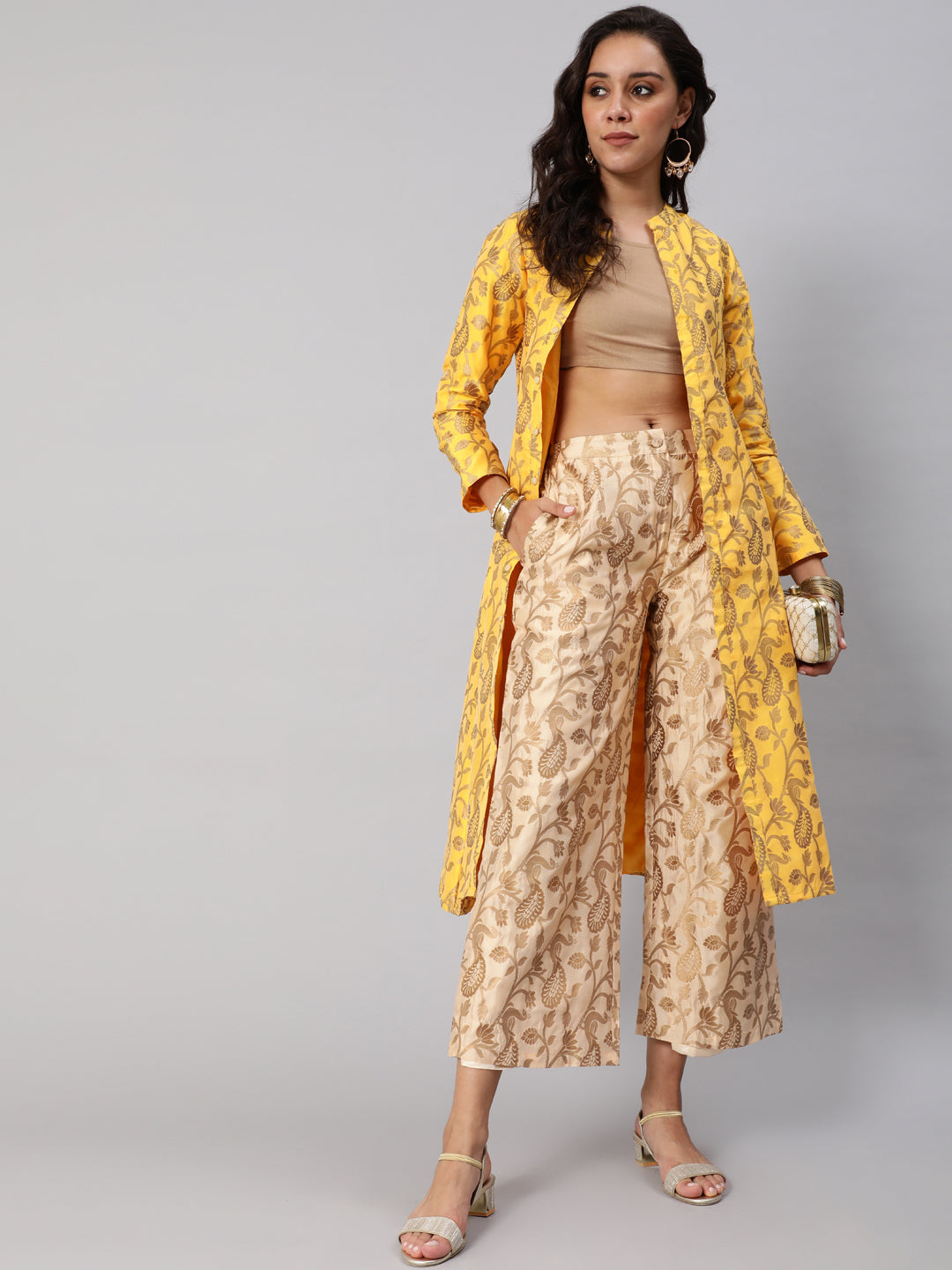 Beige Jacquard Palazzo - Elganza