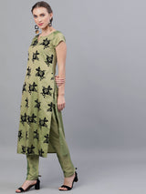 Green Floral Print Kurta With Pant - Elganza