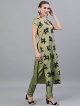 Green Floral Print Kurta With Pant - Elganza