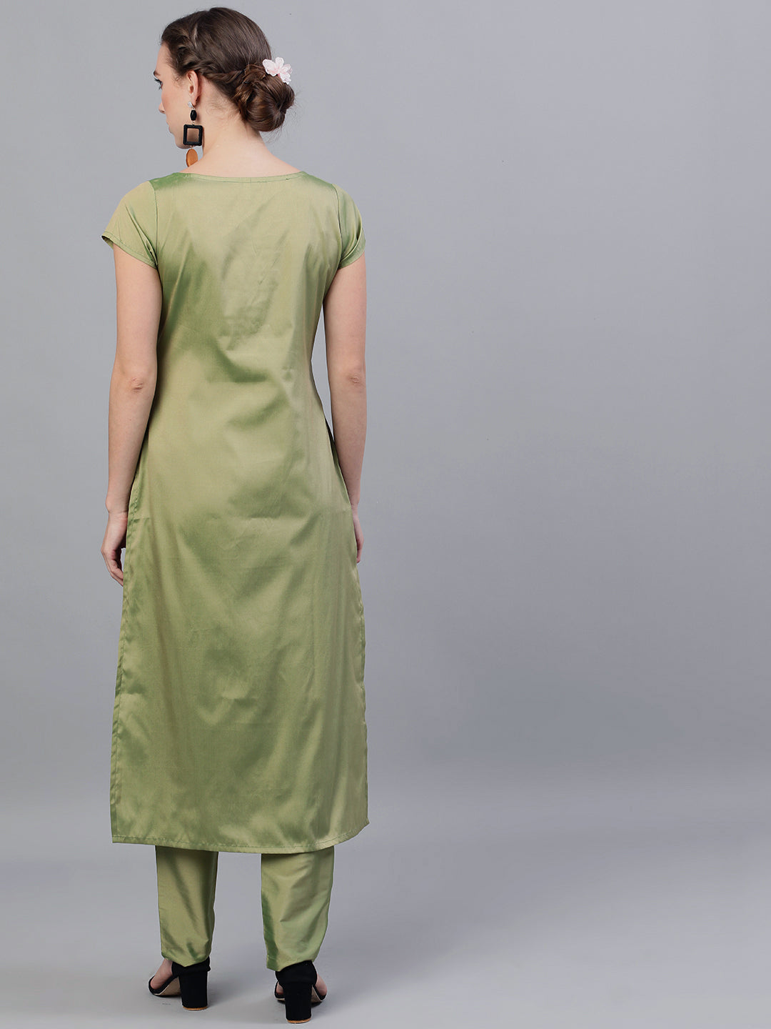 Green Floral Print Kurta With Pant - Elganza