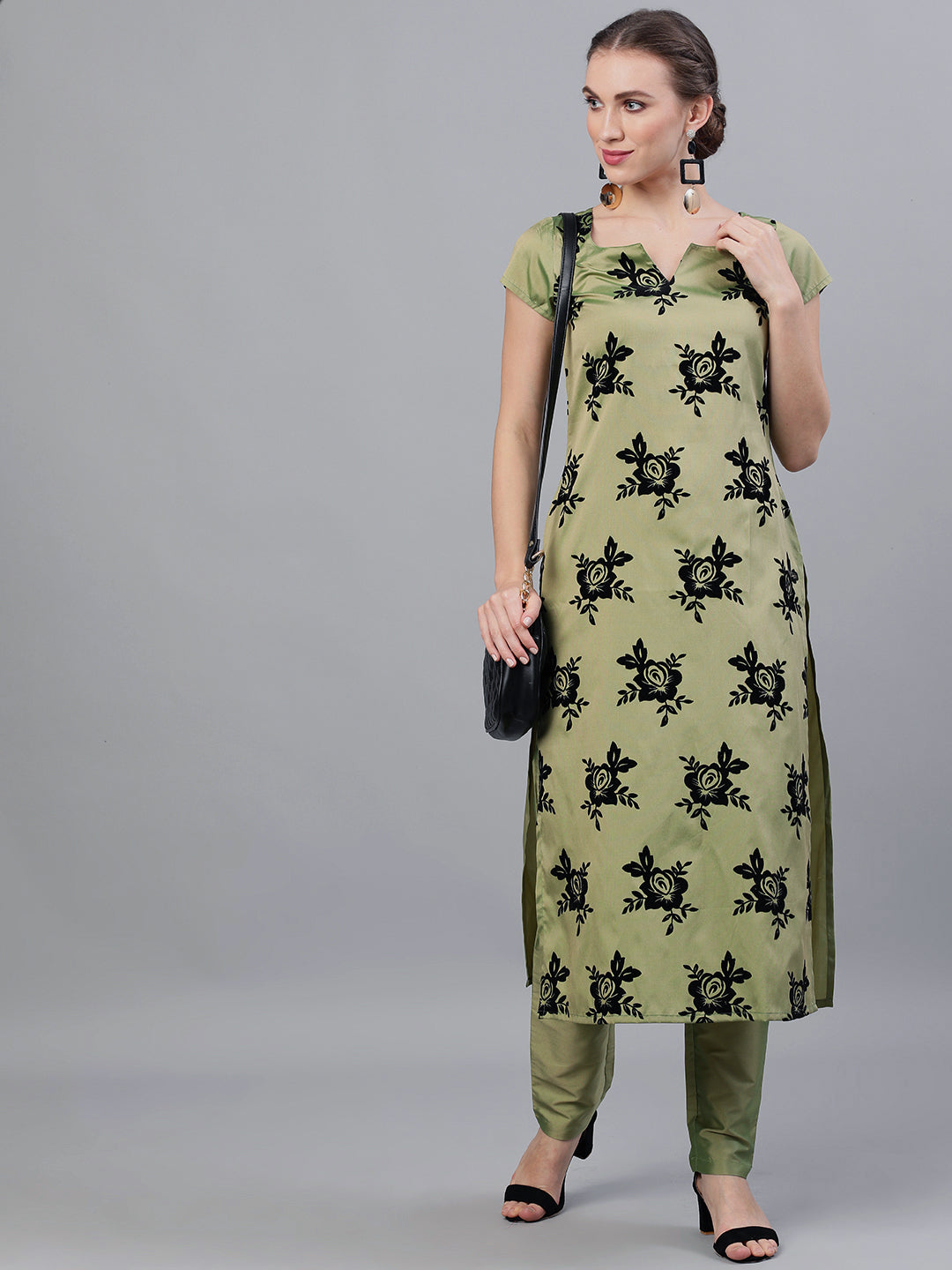 Green Floral Print Kurta With Pant - Elganza