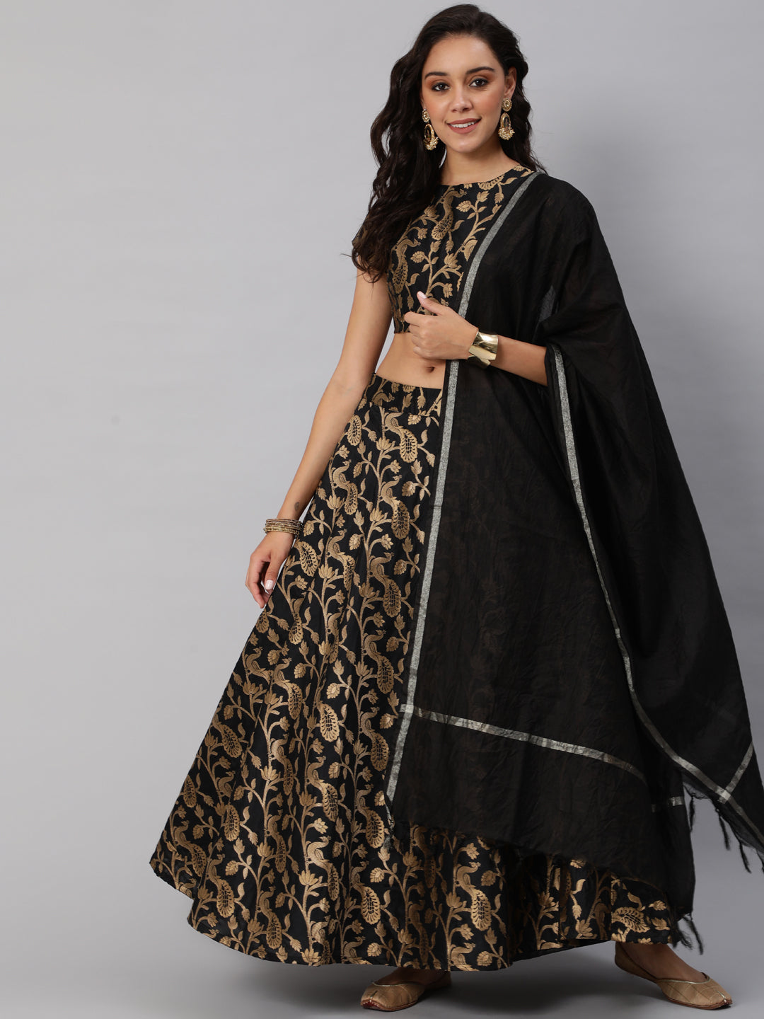 Black Jacquard Lehenga Choli With Dupatta