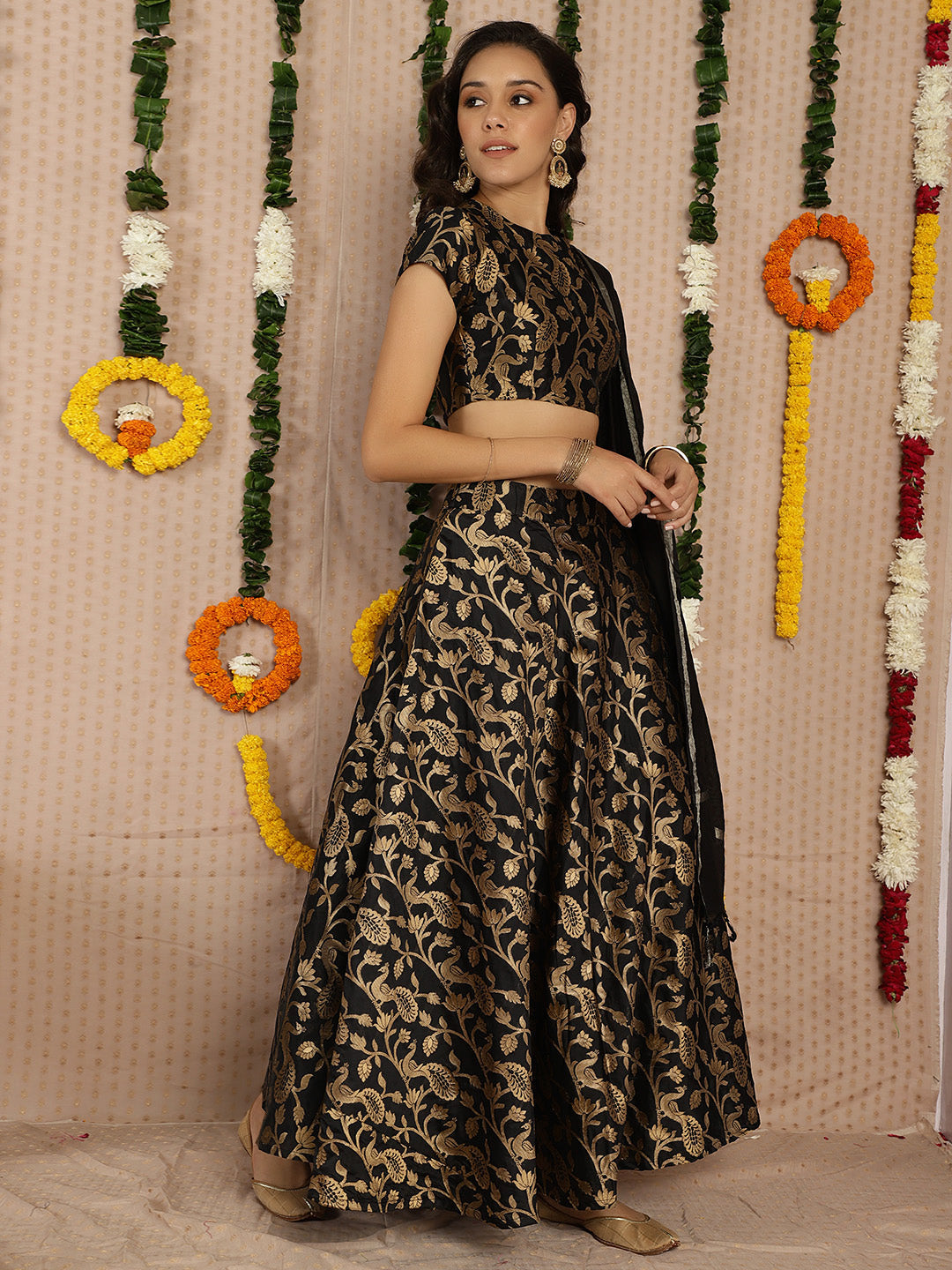Black Jacquard Lehenga Choli With Dupatta