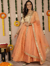 Peach Jacquard Lehenga Choli With Dupatta