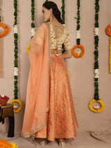 Peach Jacquard Lehenga Choli With Dupatta